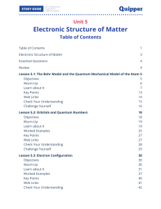 05. Science 9 Unit 5 Electronic Structure of Matter (Study Guide)
