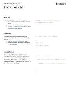 java hello world cheatsheet