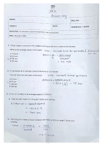 Grade 7 Speed calculation worksheet Answer key