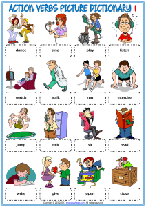 action verbs vocabulary esl picture dictionary worksheets for kids