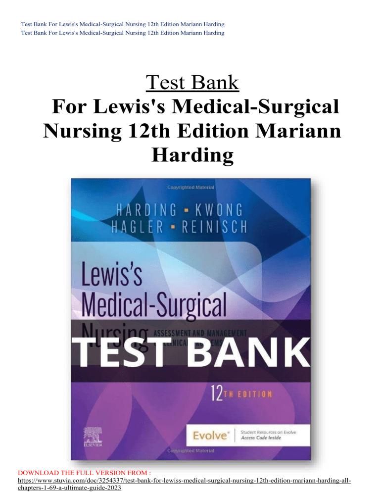 Test Bank For Lewis's Medical-Surgical Nursing 12th Edition Mariann Harding