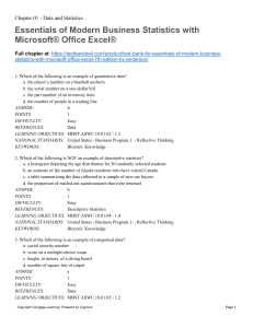 Business Statistics Test Bank with Excel