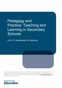 Pedagogy and Practice  AfL  Teaching and Learning in Secondary Schools Unit 12  Assessment for learning