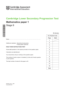 Stage 8 Mathematics Paper 1 Test - Cambridge Secondary