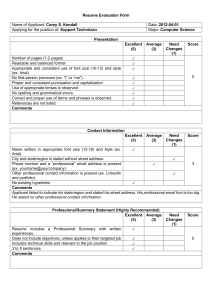 Resume Evaluation Form Sample