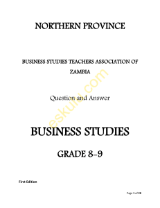 Grade 8 to 9 Business Studies - Questions and Answers