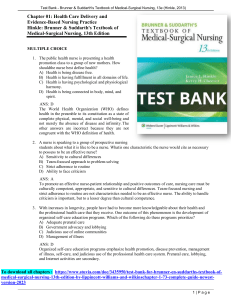 Test Bank Brunner and Suddarth's Textbook of Medical-Surgical Nursing 13th Edition