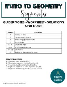Congruent Segments and Segment Addition Postulate Notes and Worksheet-1