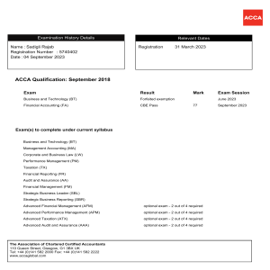 ACCA Exam History: Sadigli Rajab