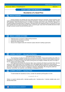 Pricing Management Study Guide: Boundaries of a Good Price