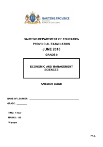 Grade 9 Provincial Exam Economic and Management Sciences English June 2016 Possible Answer