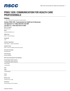 PRNS 1030  Communication for Health Care Professionals