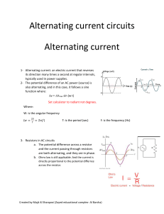 Alternating current circuits summary sheet