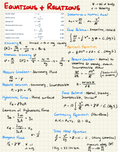 Fluid Mechanics Equations & Relations Sheet