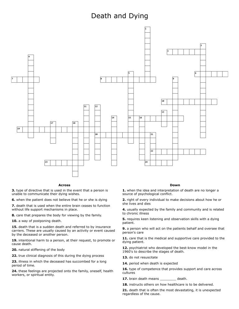 Death and Dying Crossword