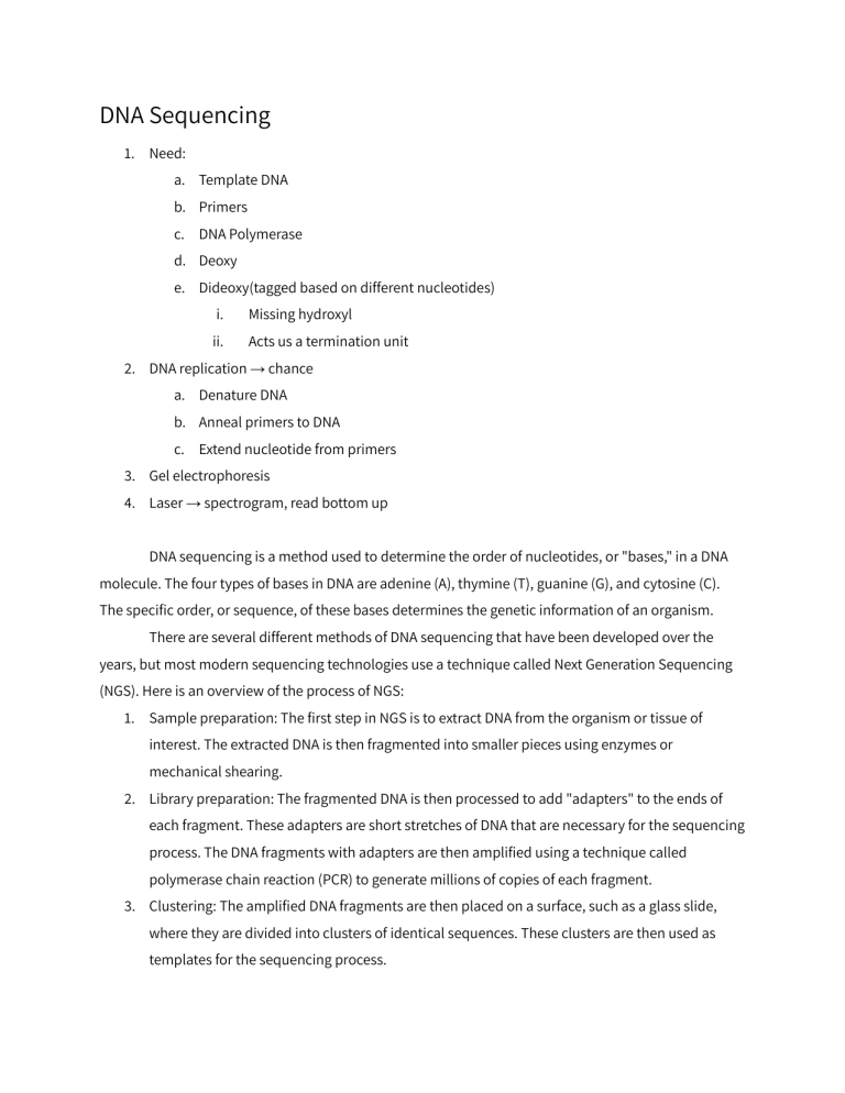 DNA Sequencing Notes