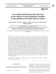 Low mitochondrial genetic diversity in the Indian Ocean humpback dolphin Sousa plumbea in South African waters