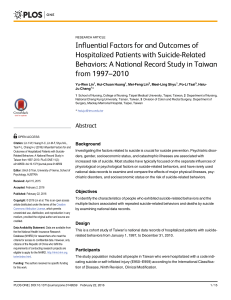 Influential factors for and outcomes of hospitalized patients with suicide related behaviors: A National Record study in Taiwan from 1997-2010