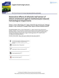 Restorative effects of ethanolic leaf extract of Datura stramonium against methotrexate-induced hematological impairments