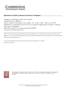 Philippine Archaeology Status and Prospects