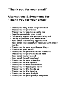 e-mail Thank you for your email