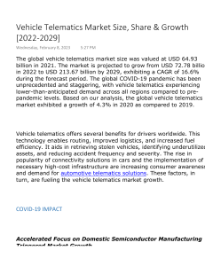 Vehicle Telematics Market Size, Share & Growth [2022-2029]