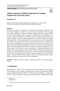 ASEAN’s responses to AUKUS implications for strategic realignments in the IndoPacific