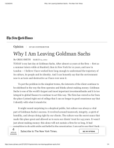 Why I Am Leaving Goldman Sachs - The New York Times