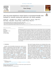 （新）Nano Energy+基于水凝胶与软体机器人手爪结合的应变传感器（物体滑移和压力） +All-in-one strain-triboelectric sensors based on environment-friendly ionic hydrogel for wearable sensing and underwater soft robotic grasping