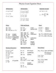 Physics Equation Sheet: Kinematics, Forces, Energy