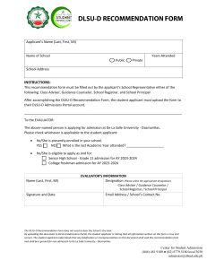 DLSUD -SHS & College Freshmen Recommendation Form FINAL