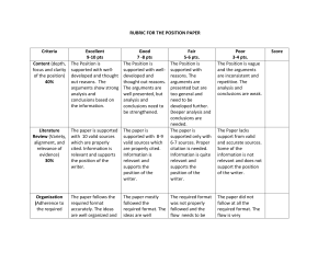 PROPOSED RUBRIC FOR POSITION PAPER