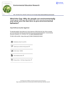 Mind the Gap Why do people act environmentally and what are the barriers to pro environmental behavior