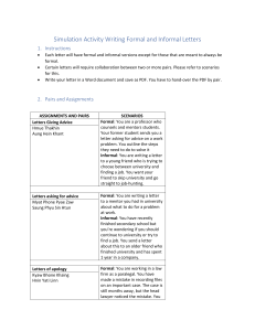 Simulation Activity Writing Formal and Informal Letters