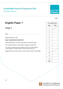 Primary Progression Test - Stage 4 English Paper 1