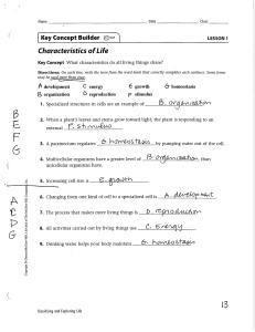 Characteristics of Life Worksheet - Biology Lesson