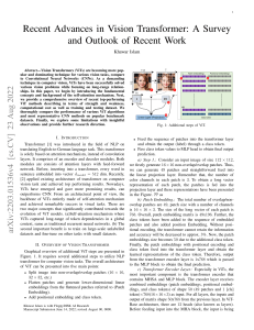 Recent Advances in Vision Transformer- A Survey  and Outlook of Recent Work