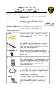 science 9 current elctricity worksheet 2 electric voltage  2016-2017