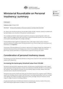 Ministerial Roundtable on Personal Insolvency  summary   Attorney-General's Department