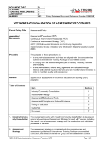 170120 LaTrobe University Sample VET Moderation-Validation of Assessment Procedure 2010 V1.0