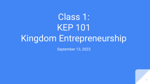 Kingdom Entrepreneurship Class 1