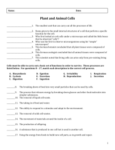 Animal and Plant Cell Quiz color
