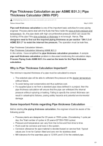 Pipe Thickness Calculation as per ASME B313  Pipe Thickness Calculator With PDF