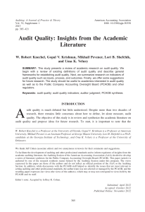 2. Knechel, Krishnan et al (2013). Audit quality insights from the academic literature