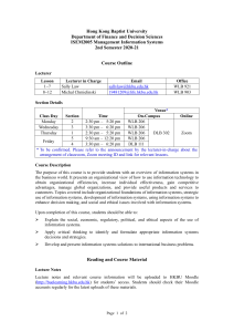 ISEM2005 Management Information Systems Course Outline