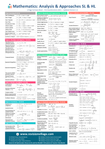 IB Math Analysis - One Page Formula Sheet - Version 1.3  first exams 2021 