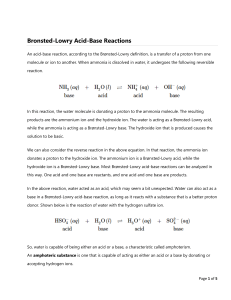Bronsted-Lowry and Lewis Acid-Base Reactions