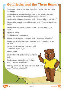 Goldilocks and the three Bears Reading comprehension L1