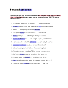 English Grammar Worksheet: Pronouns, Conjunctions, Prepositions