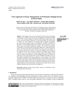 2. Novel Approach to Energy Management via Performance Shaping Factors 2022